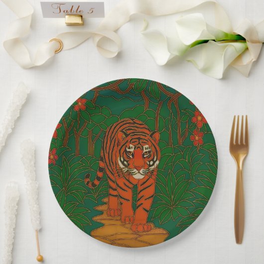 Cloisonne-Kunst Tiger auf dem Dschungelpfad Pappteller (Hochzeit)