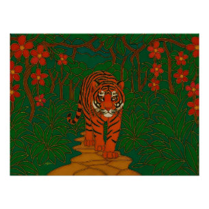 Cloisonne-Kunst Tiger auf dem Dschungelpfad Poster