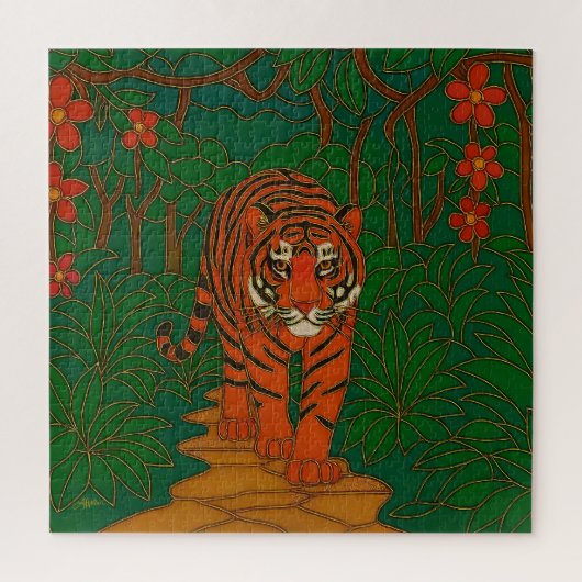 Cloisonne Kunst Tiger auf dem Dschungelpfad Puzzle (Vertikal)