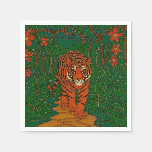 Cloisonne Kunst Tiger auf dem Dschungelpfad Serviette (Vorderseite)