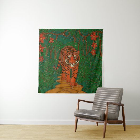 Cloisonne-Kunst Tiger auf dem Dschungelpfad Wandteppich (Beispiel)