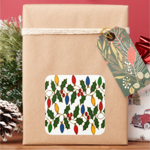 Cloisonne Kunst Weihnachtslichter und Stechpalme Quadratischer Aufkleber