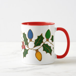 Cloisonne Kunst Weihnachtslichter und Stechpalme Tasse