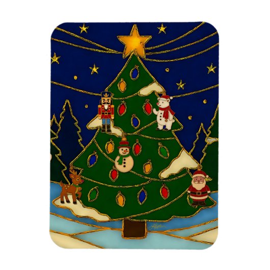 Cloisonne Kunst Whimsical Wald Klassisches Weihnac Magnet (Vertikal)