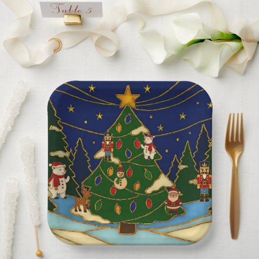 Cloisonne Kunst Whimsical Wald Klassisches Weihnac Pappteller (Hochzeit)