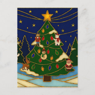 Cloisonne Kunst Whimsical Wald Klassisches Weihnac Postkarte