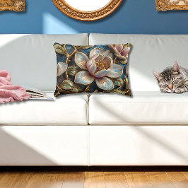 Cloisonné Magnolia Floral Blue Gold Quatrefoil Dekokissen