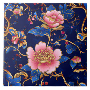 Cloisonne rosa blaue Blumenmuster Fliese