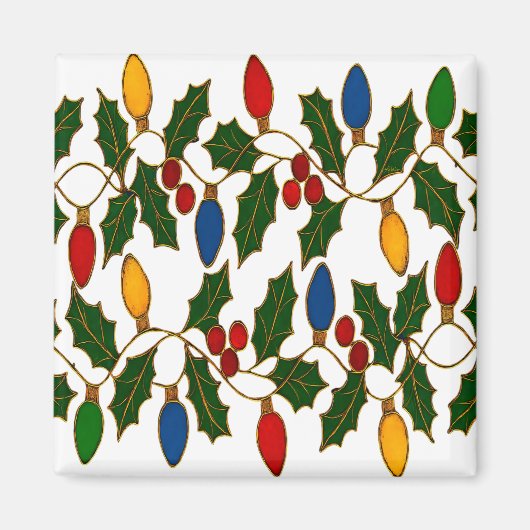 Cloisonne-Weihnachtslichter und Stechpalme Magnet (Vorne)