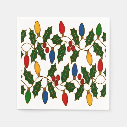 Cloisonne-Weihnachtslichter und Stechpalme Serviette (Vorderseite)