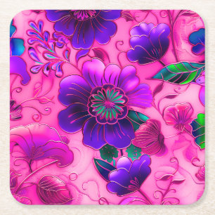 Cloisonrosa lila Blumenmuster Rechteckiger Pappuntersetzer