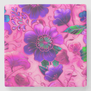 Cloisonrosa lila Blumenmuster Steinuntersetzer