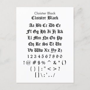 Cloister Black - Zazzle Font Sampler Sheet Postkarte