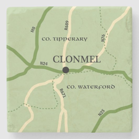 Clonmel Landkreis Tipperary Ireland Road Map Steinuntersetzer (Vorderseite)