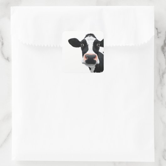 Close-Up Cow Curiosity Quadratischer Aufkleber (Tasche)