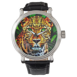 Close-Up Jaguar Leopard Face with Green Eyes Armbanduhr
