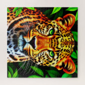 Close-Up Jaguar Leopard Face with Green Eyes Puzzle (Horizontal)