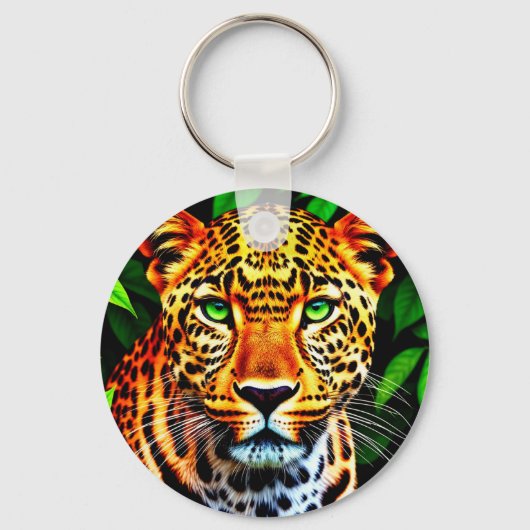 Close-Up Jaguar Leopard Face with Green Eyes Schlüsselanhänger (Vorderseite)