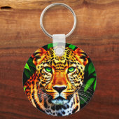 Close-Up Jaguar Leopard Face with Green Eyes Schlüsselanhänger (Vorderseite)