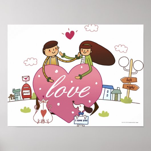 Close-up of a couple holding a heart shape poster (Vorne)