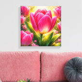 Close-up of Pink Tulips with Dew and Sunlight Glow Leinwanddruck (Insitu (Wohnzimmer))