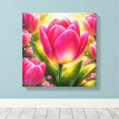 Close-up of Pink Tulips with Dew and Sunlight Glow Leinwanddruck (Insitu (Holzboden))
