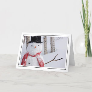 Close-Up of Snowman with Scarf and Top Hat Feiertagskarte