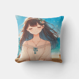 Closed Eyes Girl & Straw Hat Girl Kissen