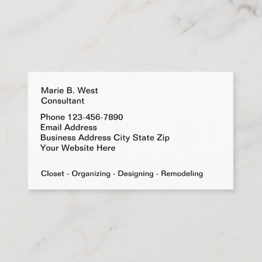 Closet Organisieren Lila Visitenkarte (Rückseite)