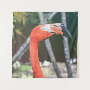 Closeup photography of red long-neck bird wandteppich