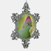 Closeup turaco fischer schneeflocken Zinn-Ornament (Links)