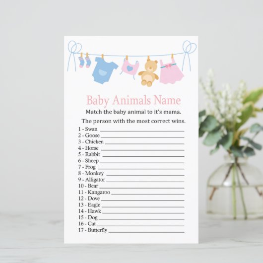 Clothesline Baby Animals Name Game (Stehend Vorderseite)