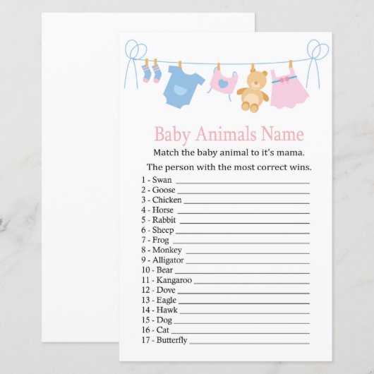 Clothesline Baby Animals Name Game (Vorne/Hinten)