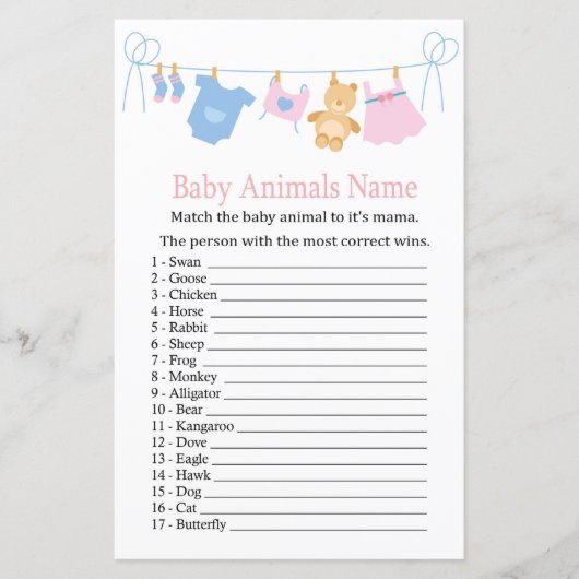Clothesline Baby Animals Name Game (Vorderseite)