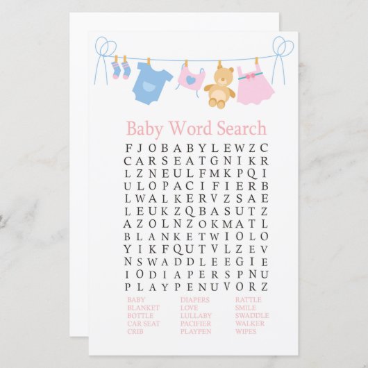 Clothesline Baby Shooter Word Search Game (Vorne/Hinten)