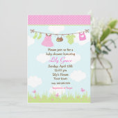 Clothesline Baby Shower Einladungen Mädchen (Stehend Vorderseite)
