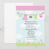 Clothesline Baby Shower Einladungen Mädchen (Vorne/Hinten)