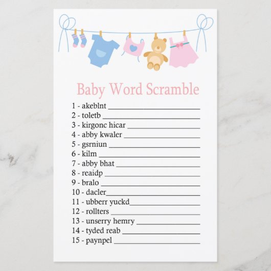 Clothesline Baby word Rammspiel (Vorderseite)