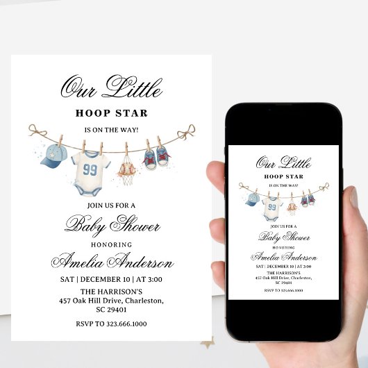 Clothesline baseball baby shower invitation  einladung