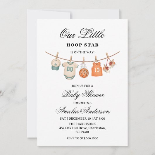Clothesline Basketball baby shower invitation Einladung (Vorderseite)