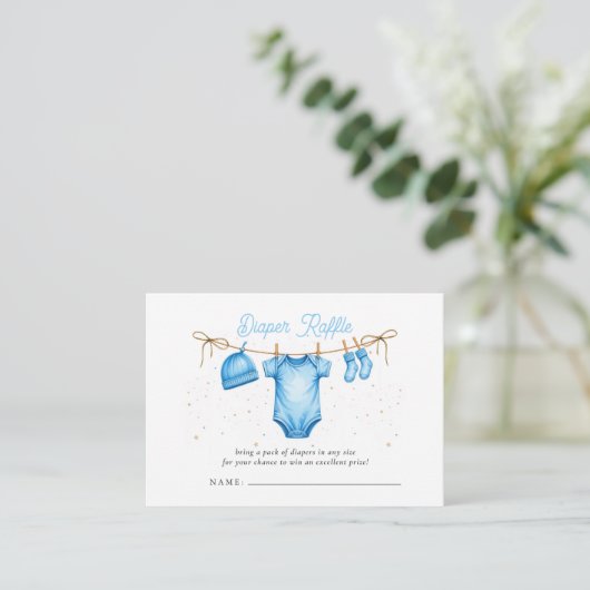 Clothesline Blue Boy Baby Shower Diaper Raffle Begleitkarte (Stehend Vorderseite)