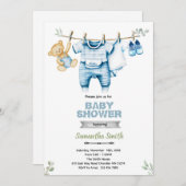 Clothesline boy baby shower invitation einladung (Vorne/Hinten)