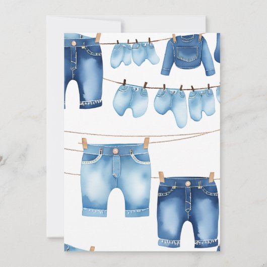 Clothesline Denim Boy Blue Jean Baby Shower Einladung (Rückseite)
