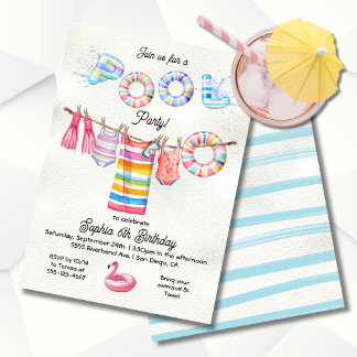 Clothesline Girl Pool Party Geburtstag Einladung