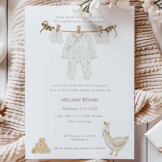 Clothesline Goose Nest Baby Shower Invitation Einladung