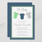 Clothesline Navy Green Baby Boy Dusche Einladung (Vorne/Hinten)