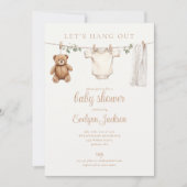 Clothesline Neutral Baby Shower Photo QR Code Einladung (Vorderseite)