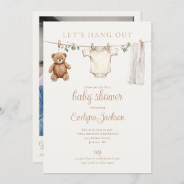 Clothesline Neutral Baby Shower Photo QR Code Einladung