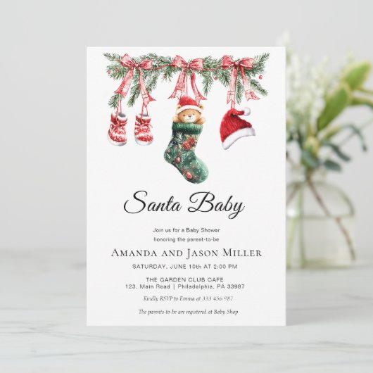Clothesline Santa Baby Winter Shower Save The Date (Stehend Vorderseite)