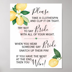 Clothespin Brautparty Game Lemons Pink Poster